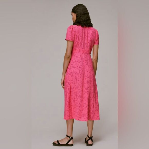 Whistles Women’s Size 14 Pink Red Polka Dot Heidi Spot Print Midi Dress - Picture 2 of 15